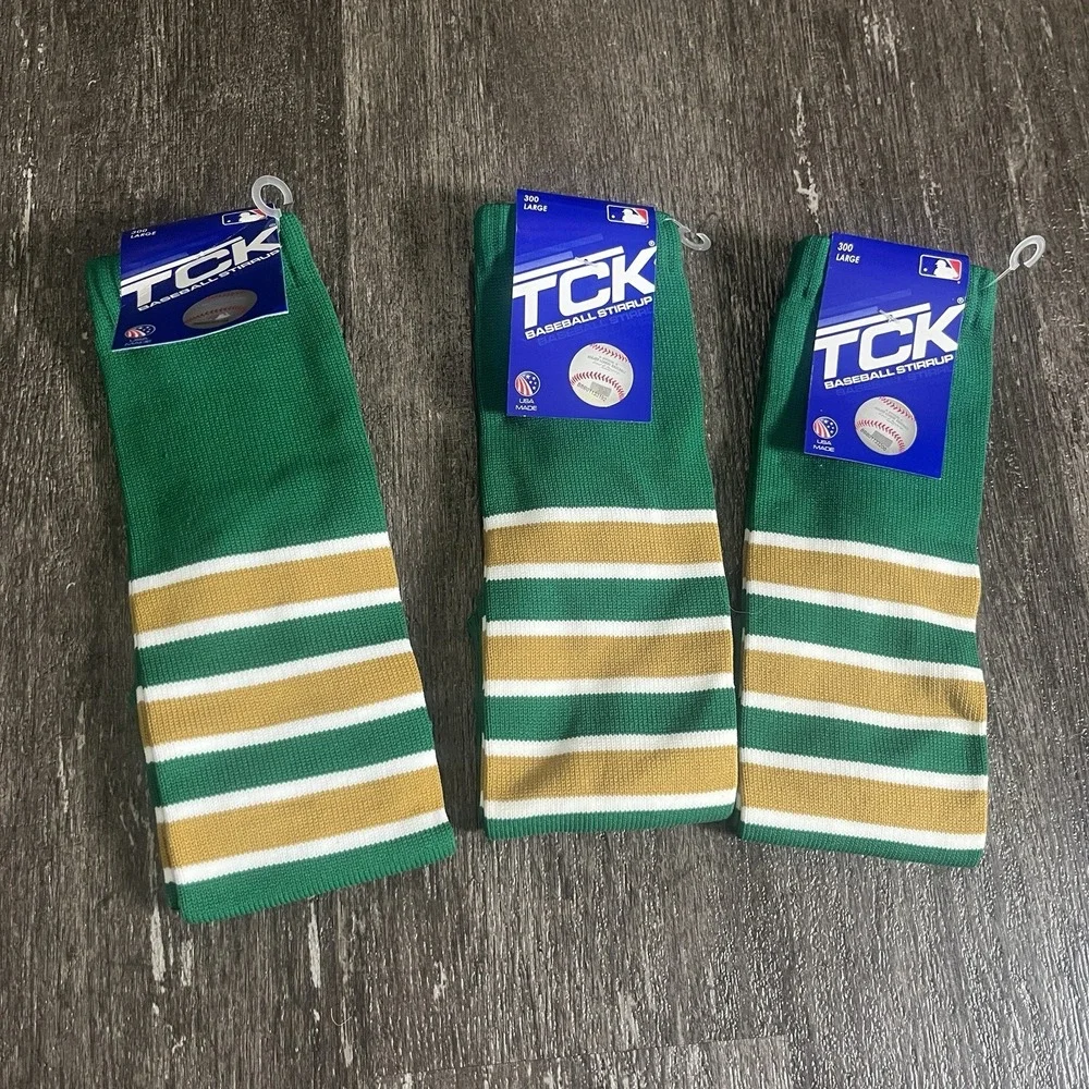 Lot‎ Of 3 TCK Baseball Stirrups Large 700 Pro Green Gold White USA MADE NEW